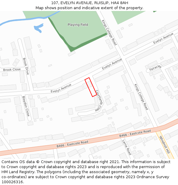 107, EVELYN AVENUE, RUISLIP, HA4 8AH: Location map and indicative extent of plot