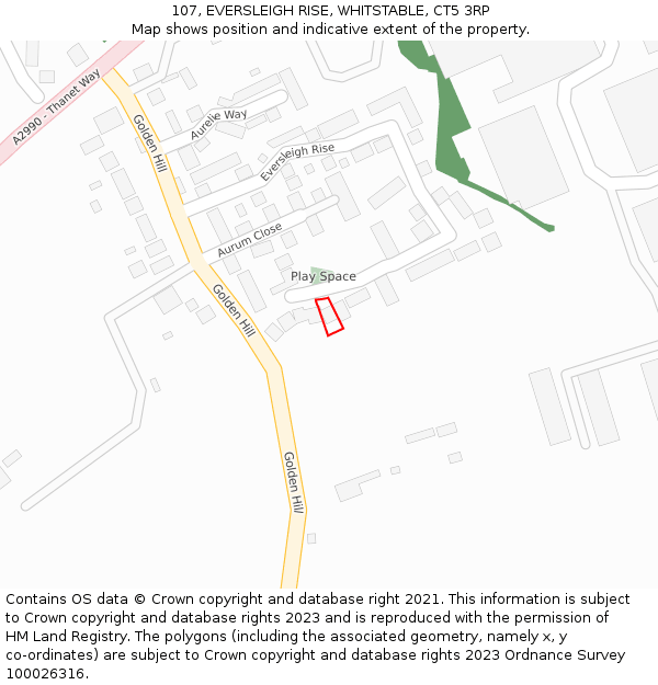 107, EVERSLEIGH RISE, WHITSTABLE, CT5 3RP: Location map and indicative extent of plot