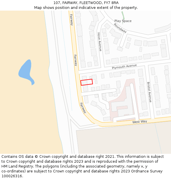 107, FAIRWAY, FLEETWOOD, FY7 8RA: Location map and indicative extent of plot