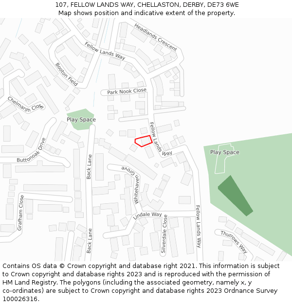 107, FELLOW LANDS WAY, CHELLASTON, DERBY, DE73 6WE: Location map and indicative extent of plot