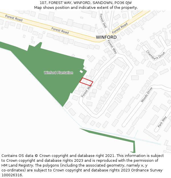 107, FOREST WAY, WINFORD, SANDOWN, PO36 0JW: Location map and indicative extent of plot