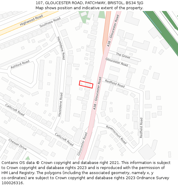 107, GLOUCESTER ROAD, PATCHWAY, BRISTOL, BS34 5JG: Location map and indicative extent of plot