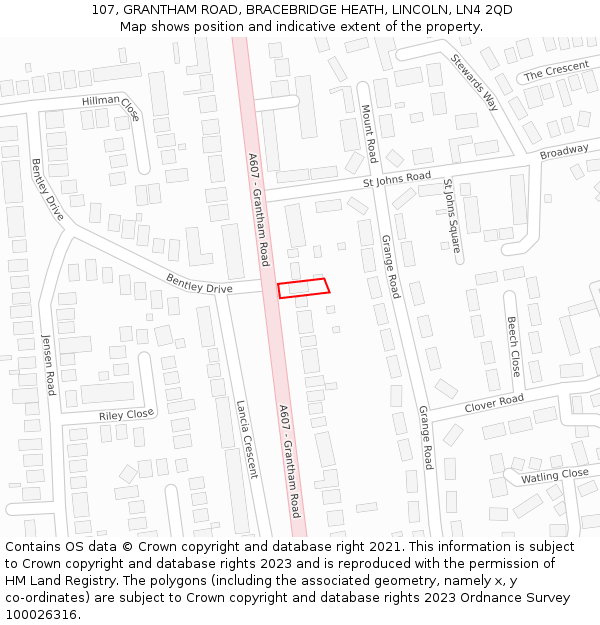 107, GRANTHAM ROAD, BRACEBRIDGE HEATH, LINCOLN, LN4 2QD: Location map and indicative extent of plot