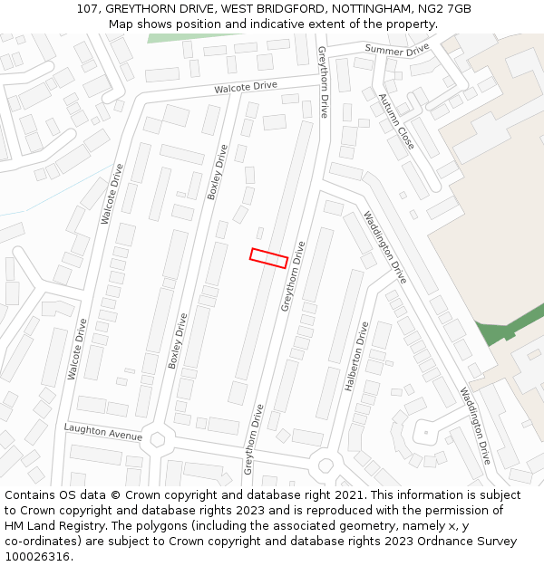 107, GREYTHORN DRIVE, WEST BRIDGFORD, NOTTINGHAM, NG2 7GB: Location map and indicative extent of plot