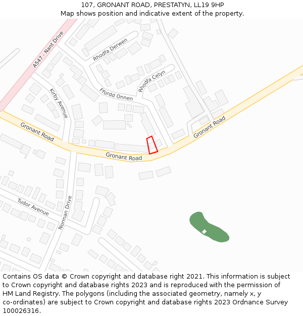 107, GRONANT ROAD, PRESTATYN, LL19 9HP: Location map and indicative extent of plot