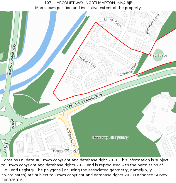 107, HARCOURT WAY, NORTHAMPTON, NN4 8JR: Location map and indicative extent of plot