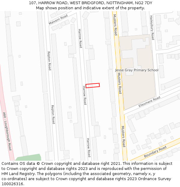 107, HARROW ROAD, WEST BRIDGFORD, NOTTINGHAM, NG2 7DY: Location map and indicative extent of plot