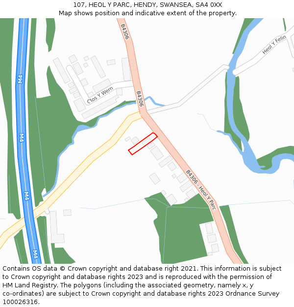 107, HEOL Y PARC, HENDY, SWANSEA, SA4 0XX: Location map and indicative extent of plot