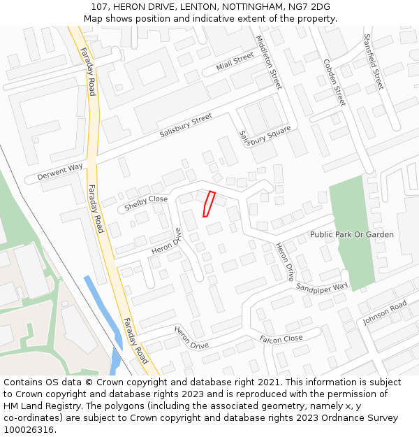 107, HERON DRIVE, LENTON, NOTTINGHAM, NG7 2DG: Location map and indicative extent of plot