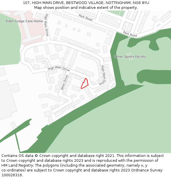 107, HIGH MAIN DRIVE, BESTWOOD VILLAGE, NOTTINGHAM, NG6 8YU: Location map and indicative extent of plot