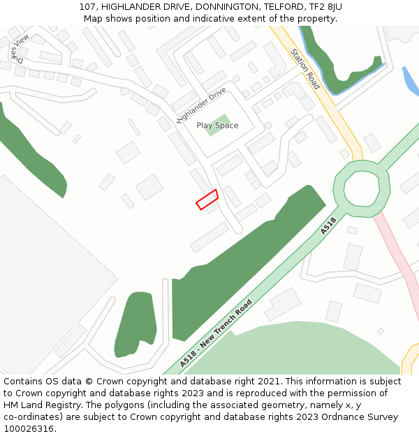 107, HIGHLANDER DRIVE, DONNINGTON, TELFORD, TF2 8JU: Location map and indicative extent of plot