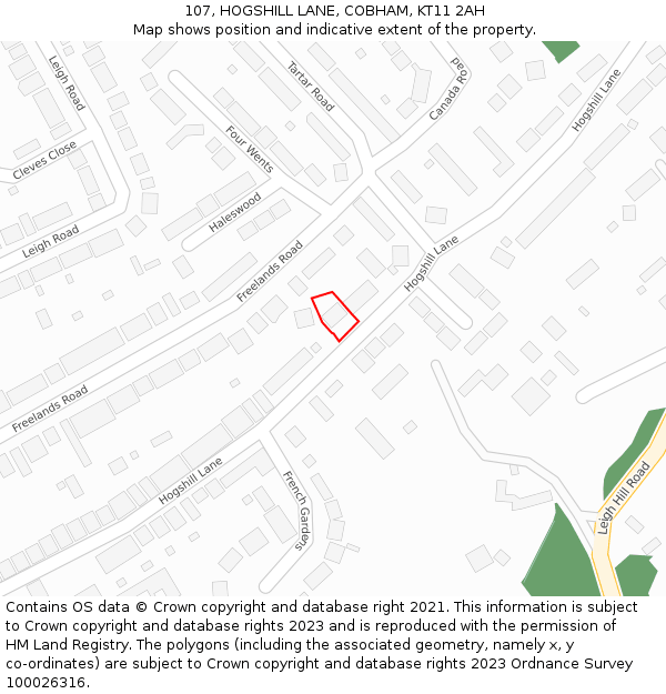 107, HOGSHILL LANE, COBHAM, KT11 2AH: Location map and indicative extent of plot
