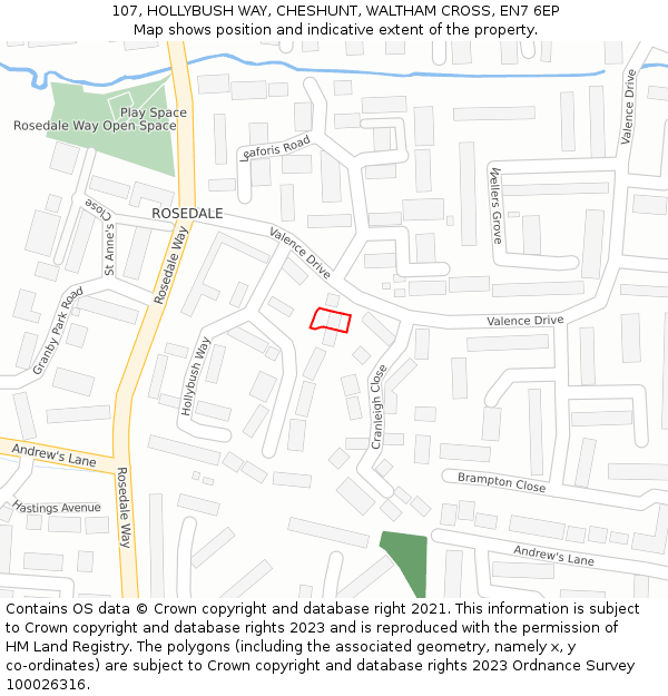 107, HOLLYBUSH WAY, CHESHUNT, WALTHAM CROSS, EN7 6EP: Location map and indicative extent of plot