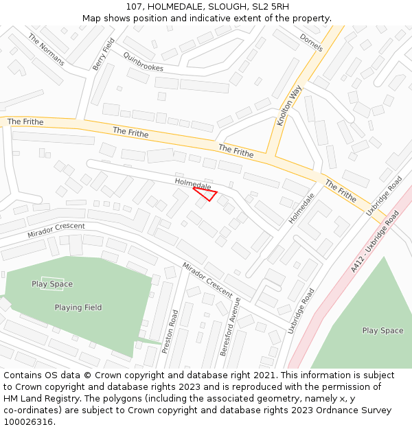 107, HOLMEDALE, SLOUGH, SL2 5RH: Location map and indicative extent of plot