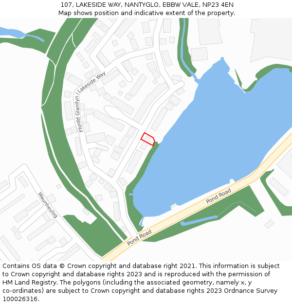 107, LAKESIDE WAY, NANTYGLO, EBBW VALE, NP23 4EN: Location map and indicative extent of plot