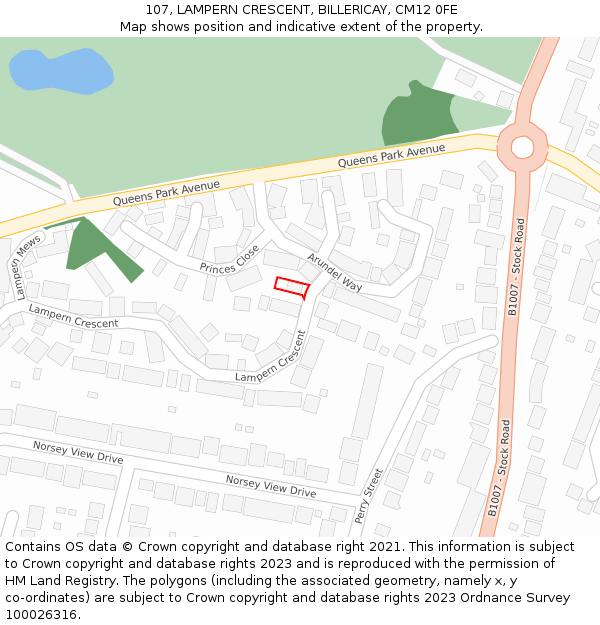 107, LAMPERN CRESCENT, BILLERICAY, CM12 0FE: Location map and indicative extent of plot