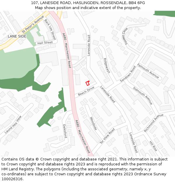107, LANESIDE ROAD, HASLINGDEN, ROSSENDALE, BB4 6PG: Location map and indicative extent of plot