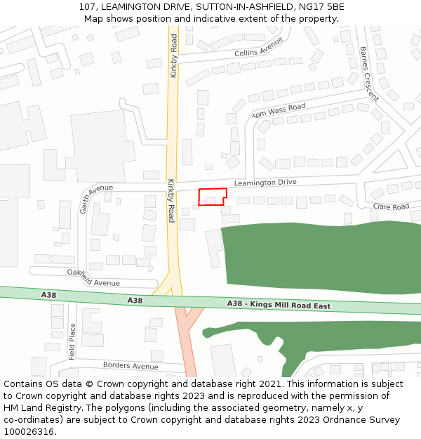 107, LEAMINGTON DRIVE, SUTTON-IN-ASHFIELD, NG17 5BE: Location map and indicative extent of plot