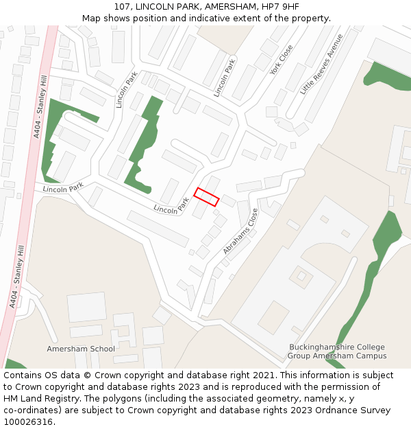 107, LINCOLN PARK, AMERSHAM, HP7 9HF: Location map and indicative extent of plot