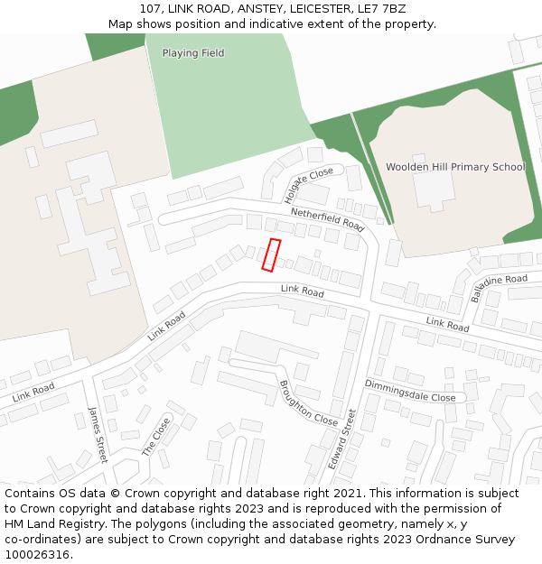107, LINK ROAD, ANSTEY, LEICESTER, LE7 7BZ: Location map and indicative extent of plot