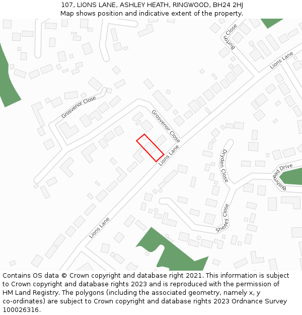 107, LIONS LANE, ASHLEY HEATH, RINGWOOD, BH24 2HJ: Location map and indicative extent of plot