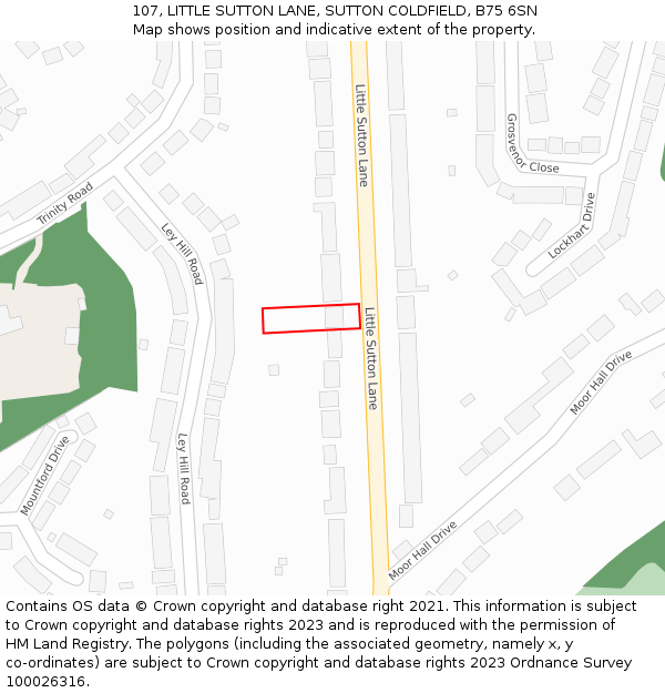 107, LITTLE SUTTON LANE, SUTTON COLDFIELD, B75 6SN: Location map and indicative extent of plot