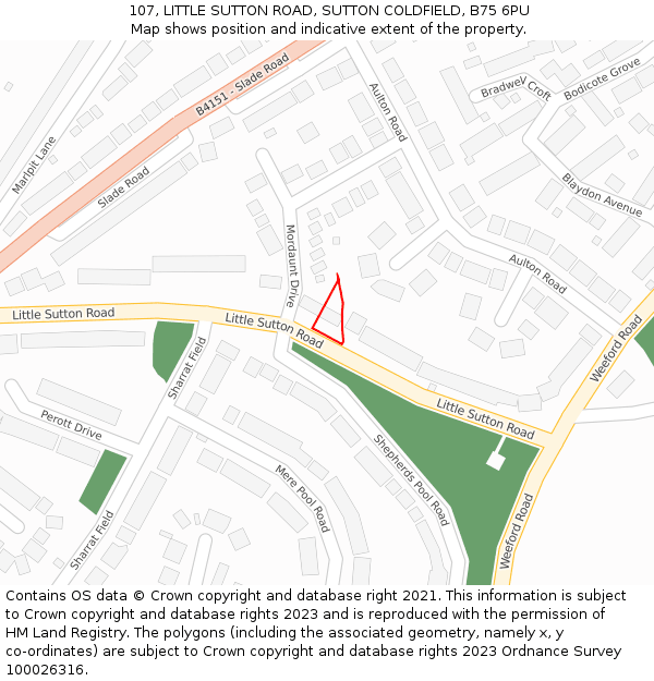 107, LITTLE SUTTON ROAD, SUTTON COLDFIELD, B75 6PU: Location map and indicative extent of plot