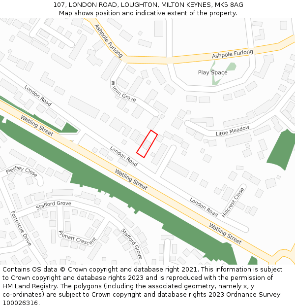 107, LONDON ROAD, LOUGHTON, MILTON KEYNES, MK5 8AG: Location map and indicative extent of plot