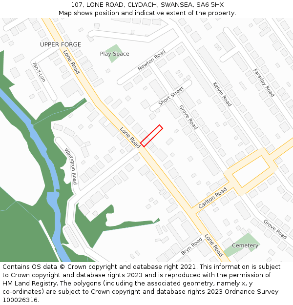 107, LONE ROAD, CLYDACH, SWANSEA, SA6 5HX: Location map and indicative extent of plot