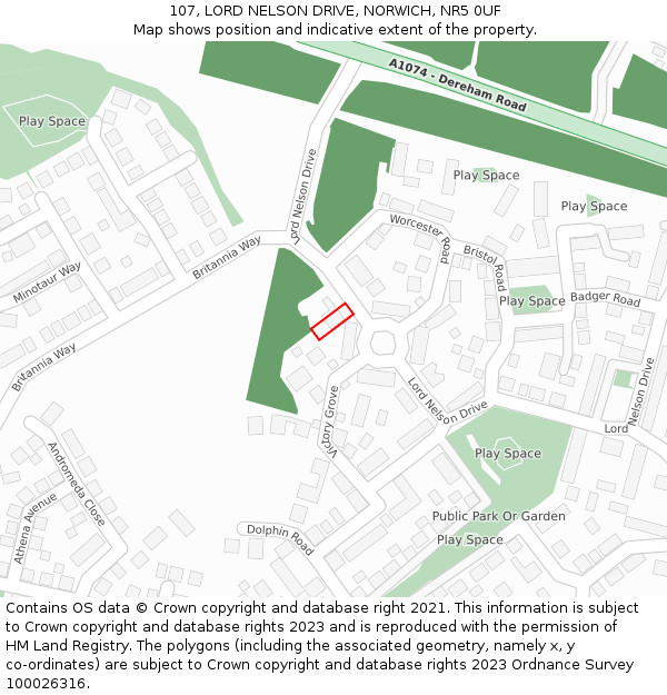 107, LORD NELSON DRIVE, NORWICH, NR5 0UF: Location map and indicative extent of plot