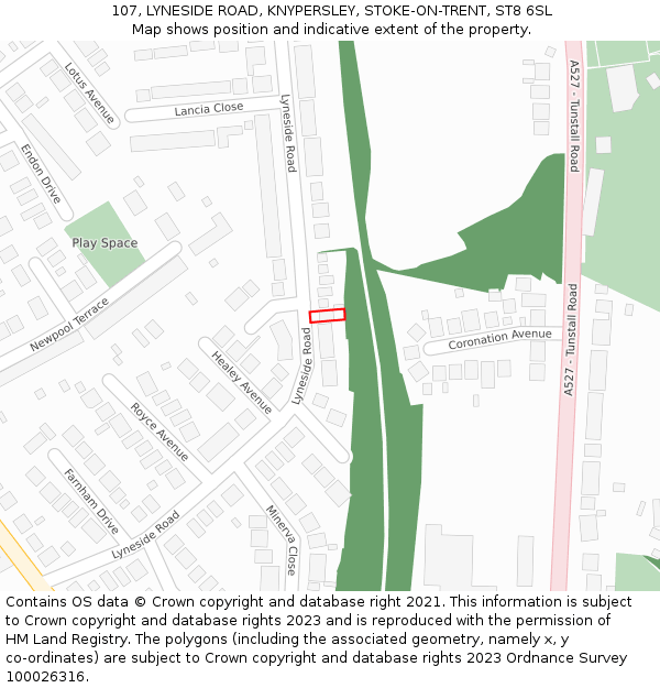 107, LYNESIDE ROAD, KNYPERSLEY, STOKE-ON-TRENT, ST8 6SL: Location map and indicative extent of plot