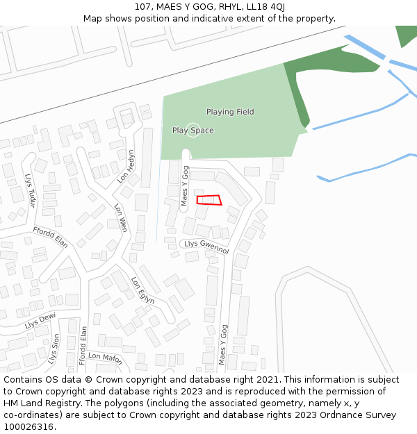 107, MAES Y GOG, RHYL, LL18 4QJ: Location map and indicative extent of plot