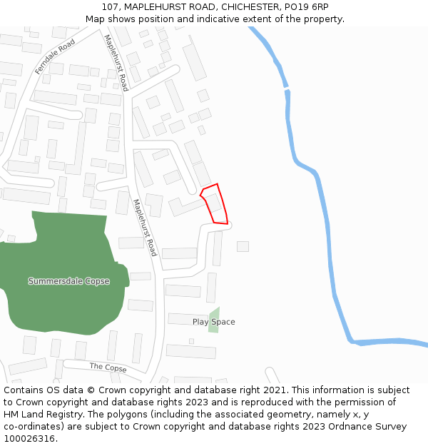 107, MAPLEHURST ROAD, CHICHESTER, PO19 6RP: Location map and indicative extent of plot