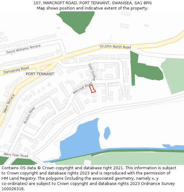 107, MARCROFT ROAD, PORT TENNANT, SWANSEA, SA1 8PN: Location map and indicative extent of plot