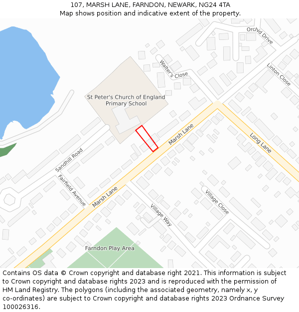107, MARSH LANE, FARNDON, NEWARK, NG24 4TA: Location map and indicative extent of plot