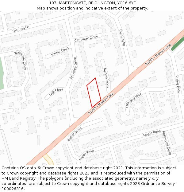 107, MARTONGATE, BRIDLINGTON, YO16 6YE: Location map and indicative extent of plot