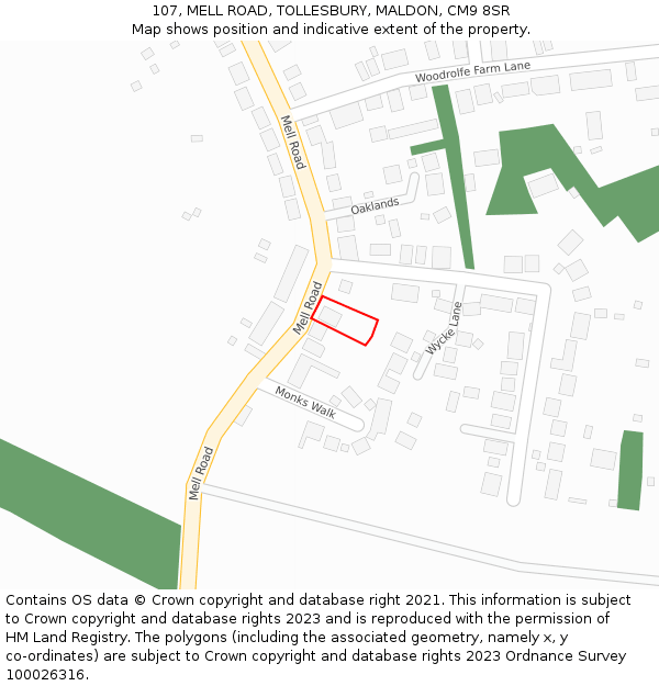 107, MELL ROAD, TOLLESBURY, MALDON, CM9 8SR: Location map and indicative extent of plot