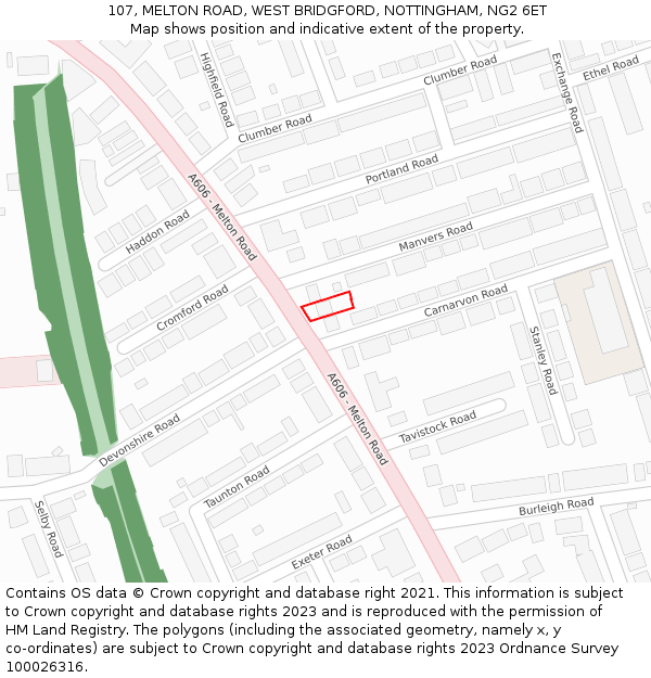 107, MELTON ROAD, WEST BRIDGFORD, NOTTINGHAM, NG2 6ET: Location map and indicative extent of plot