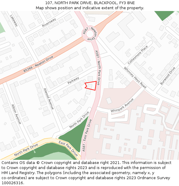 107, NORTH PARK DRIVE, BLACKPOOL, FY3 8NE: Location map and indicative extent of plot