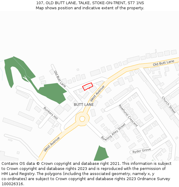 107, OLD BUTT LANE, TALKE, STOKE-ON-TRENT, ST7 1NS: Location map and indicative extent of plot