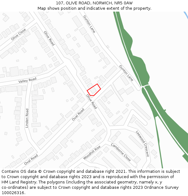 107, OLIVE ROAD, NORWICH, NR5 0AW: Location map and indicative extent of plot