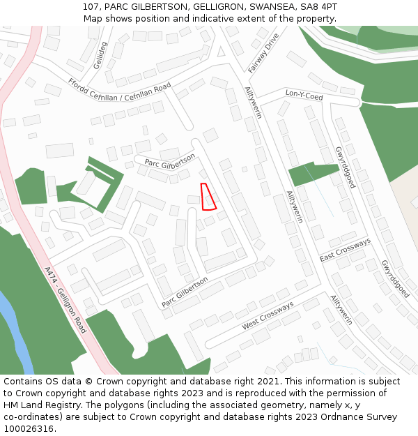 107, PARC GILBERTSON, GELLIGRON, SWANSEA, SA8 4PT: Location map and indicative extent of plot