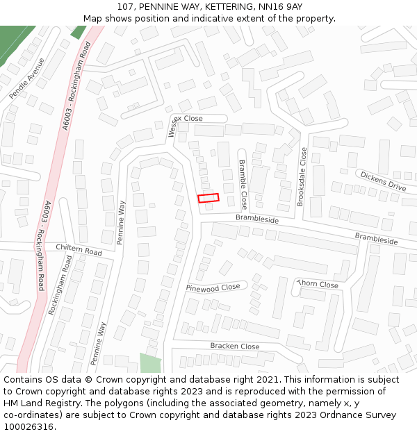 107, PENNINE WAY, KETTERING, NN16 9AY: Location map and indicative extent of plot