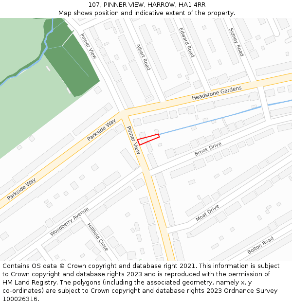107, PINNER VIEW, HARROW, HA1 4RR: Location map and indicative extent of plot