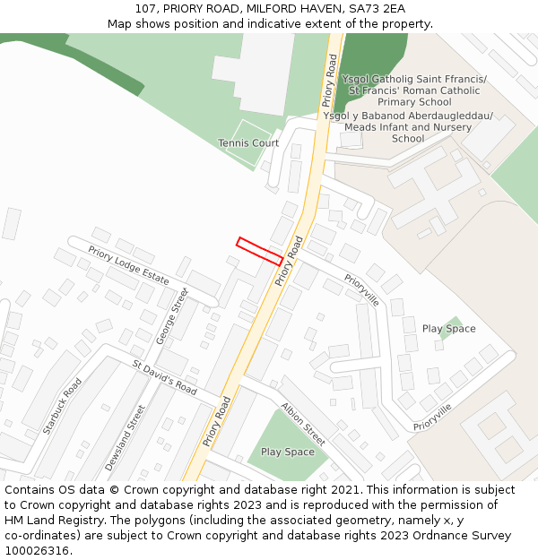 107, PRIORY ROAD, MILFORD HAVEN, SA73 2EA: Location map and indicative extent of plot