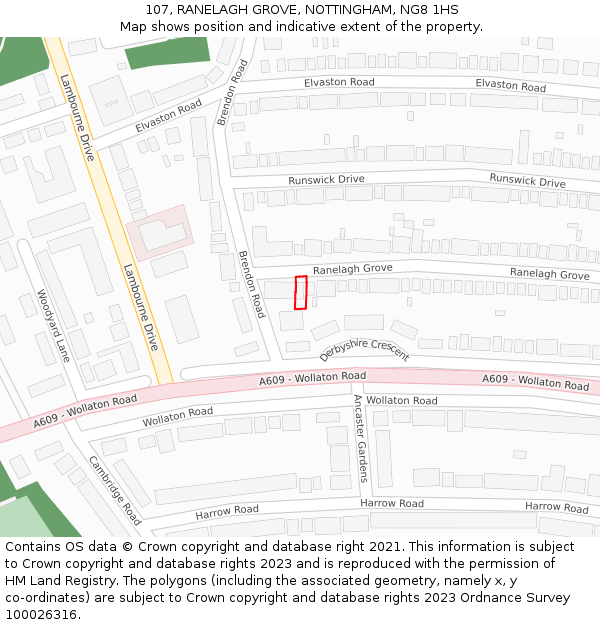 107, RANELAGH GROVE, NOTTINGHAM, NG8 1HS: Location map and indicative extent of plot