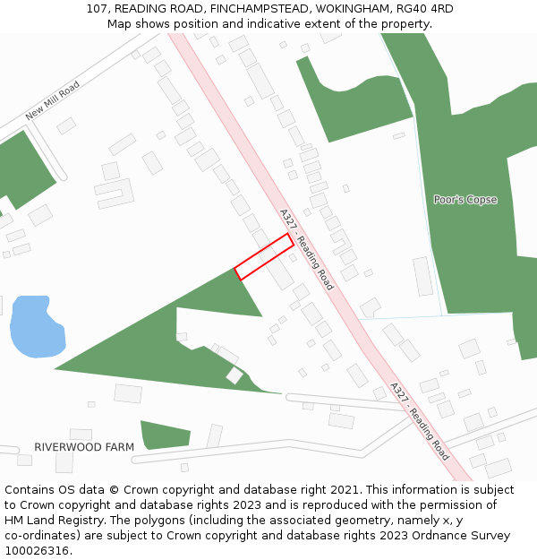 107, READING ROAD, FINCHAMPSTEAD, WOKINGHAM, RG40 4RD: Location map and indicative extent of plot