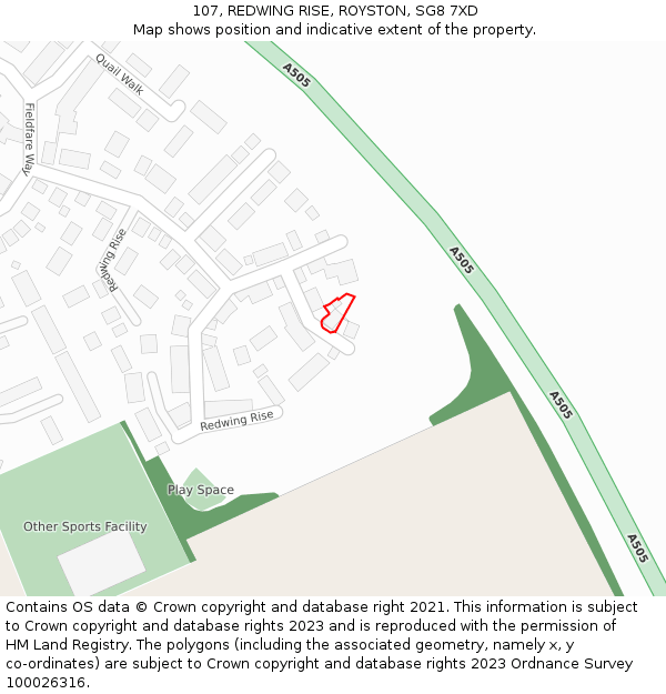 107, REDWING RISE, ROYSTON, SG8 7XD: Location map and indicative extent of plot