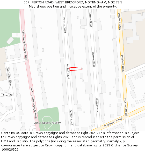 107, REPTON ROAD, WEST BRIDGFORD, NOTTINGHAM, NG2 7EN: Location map and indicative extent of plot