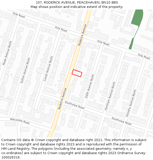 107, RODERICK AVENUE, PEACEHAVEN, BN10 8BS: Location map and indicative extent of plot